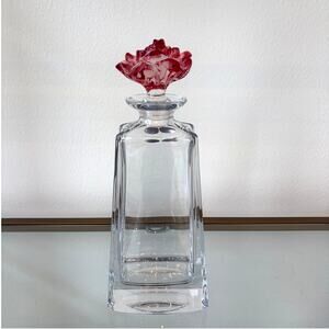 NEW Bohemia Czech Crystal Decanter w/ Pink Rose Stopper 11.5in Chic Barware